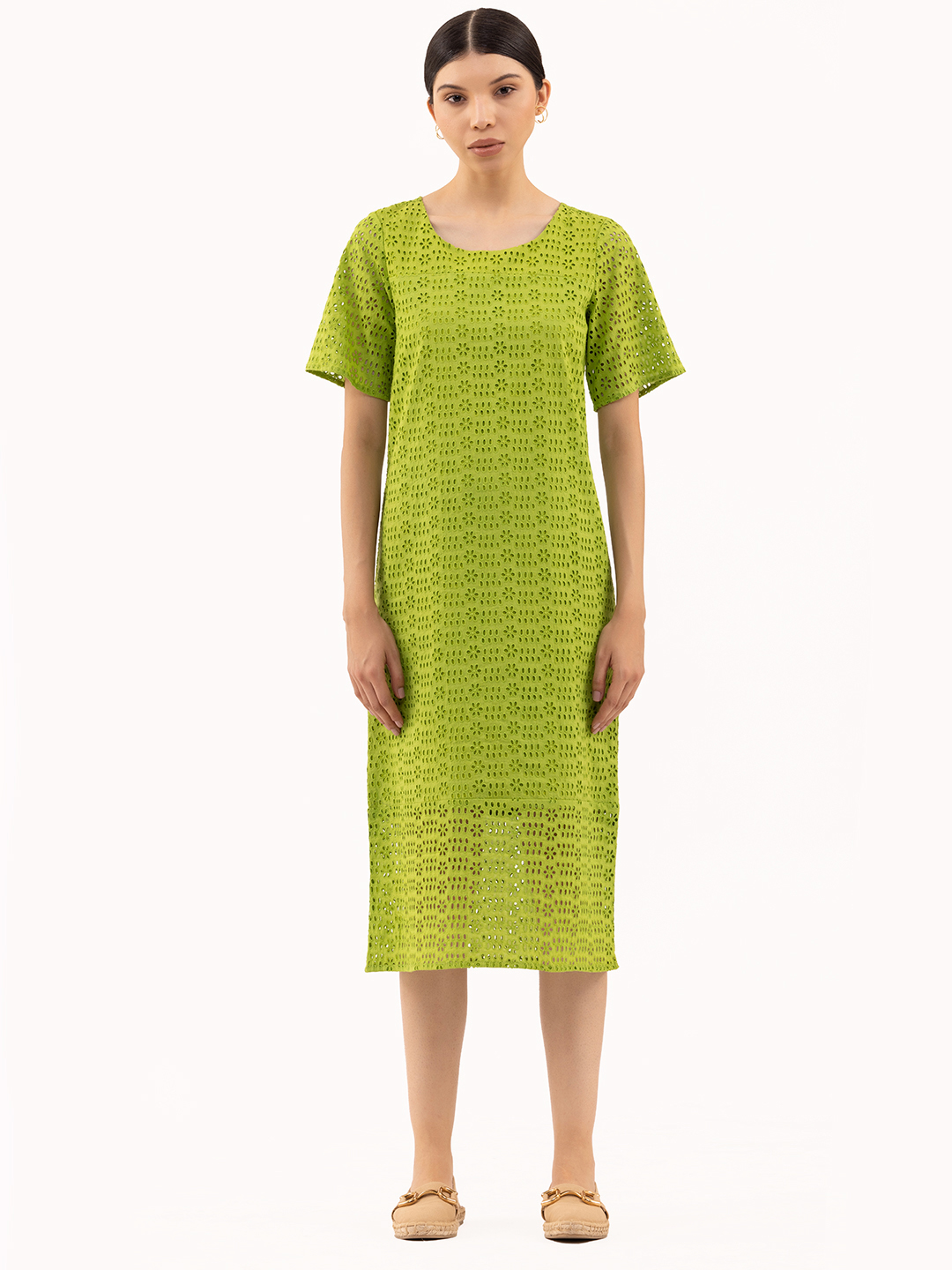 Green As Grass Schiffli Midi Dress -0